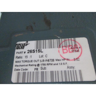 Dodge 26S15L Tigear Gear Reducer 15:1 - Used