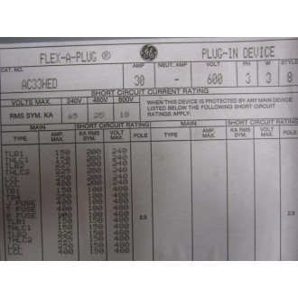 General Electric AC33HED Buss Plug - New No Box