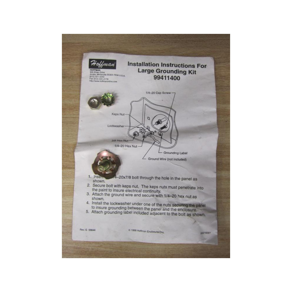 Hoffman 99411-400 Grounding Kit 99411400 Missing Hardware