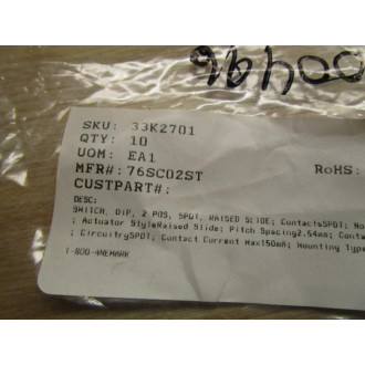 Grayhill 76SC02ST Switch 33K2701 (Pack of 2) - New No Box