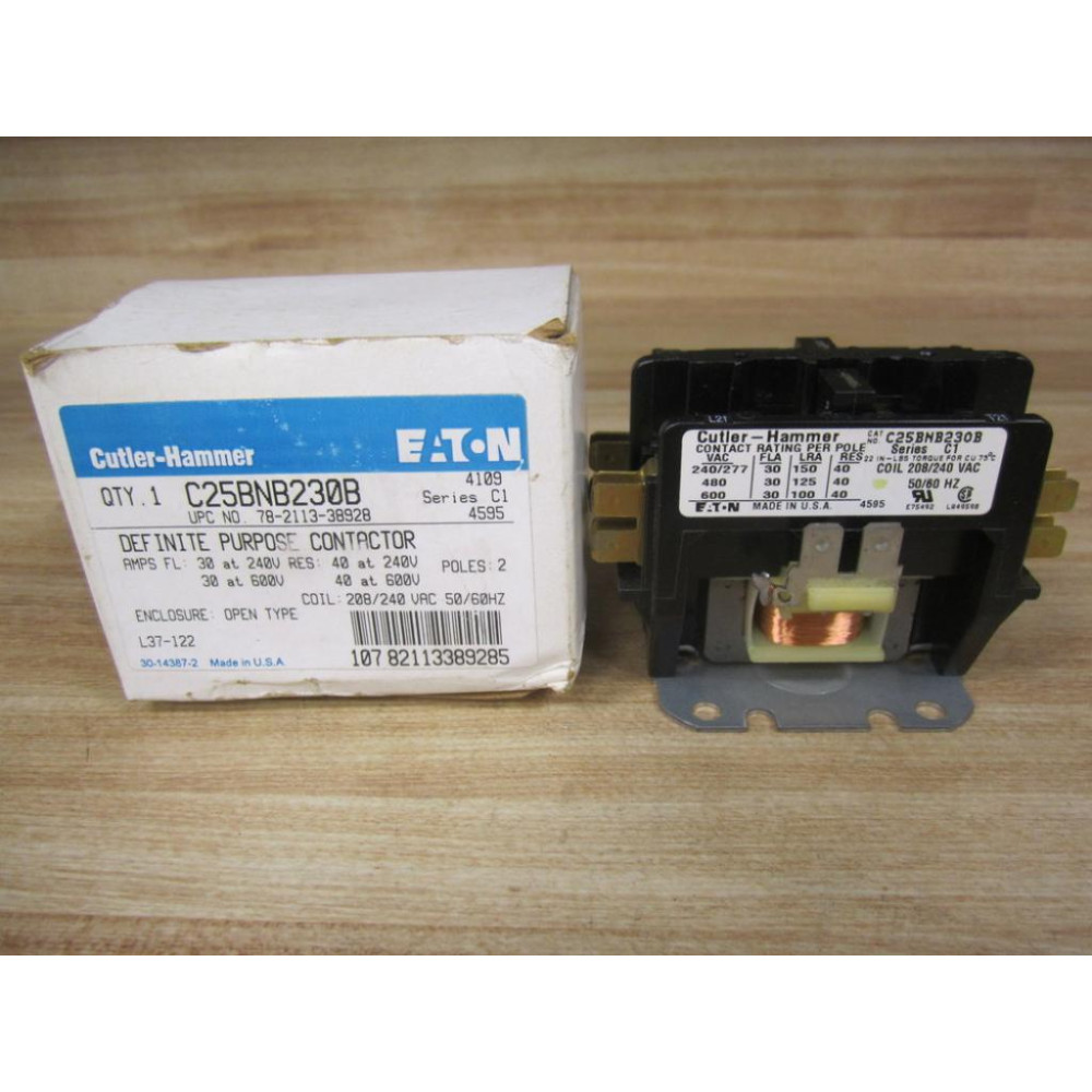 Cutler Hammer C25BNB230B Eaton Contactor 30A 2P WO Casing