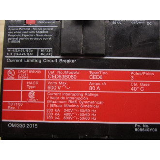 Siemens CED63B080 80A Circuit Breaker CED63B080L - Used