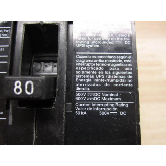 Siemens CED63B080 80A Circuit Breaker CED63B080L - Used