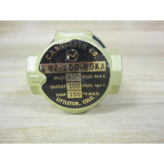 Norgren R07-200-RGKA Regulator R07200RGKA WO Gauge  400 PSIG - New No Box