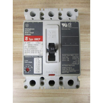 Westinghouse HMCP030H1C Cutler Hammer 30A Breaker WO Lugs 6630C87G11 - Used