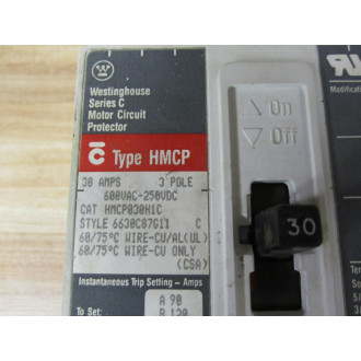Westinghouse HMCP030H1C Cutler Hammer 30A Breaker WO Lugs 6630C87G11 - Used