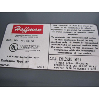 Hoffman A-18R186 Enclosure Paint Flaw - New No Box