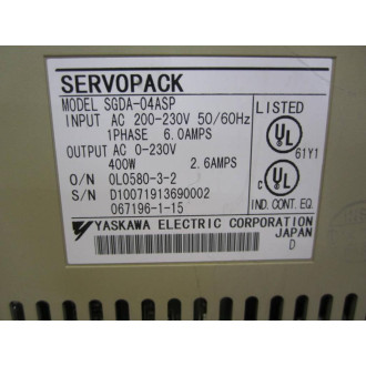 Yaskawa Electric SGDA-04ASP Servo Pack SGDA04AS - Used