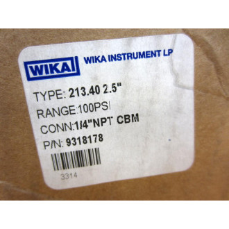 Wika 9318178 Pressure Gauge 0-100 PSI 14" NPT