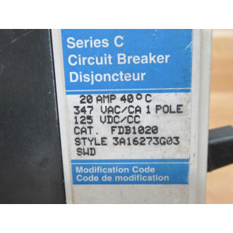 Cutler Hammer FDB1020 Eaton Circuit Breaker - Used