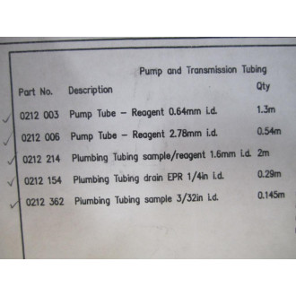 ABB 8230-020 Consumable Spares Kit 8230020 WO 2 Pump Tubes - Used