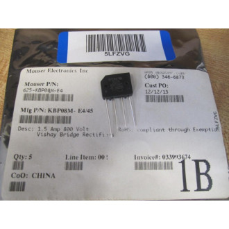 Vishay KBP08M-E445 Bridge Rectifier KBP08ME445 (Pack of 5) - New No Box