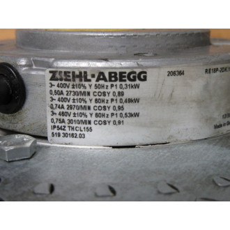Ziehl Abegg RE18P-2DK.1E.2R Blower Motor RE18P2DK1E2R Tested - Used