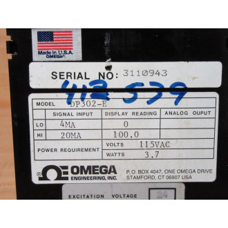 Omega DP302-E Panel Transducer Meter DP302E
