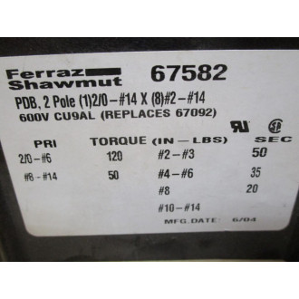 Gould Shawmut Ferraz 67582 Fuse Block 67582 - New No Box