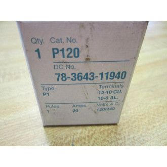 Siemens P120 ITE Pushmatic Breaker 20A 1P 120240V