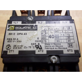 Square D 8910-DPA-43 Contactor 8910DPA43 - Used