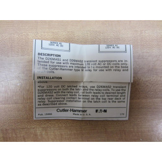 Cutler Hammer D26MAS2 Eaton Transient Suppressor