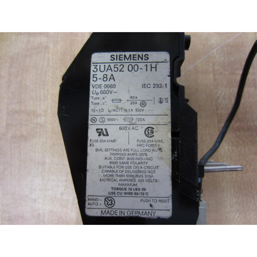Siemens 3UA5200-1H Overload Relay 3UA52001H - Used