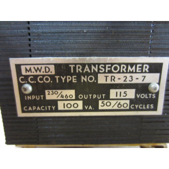 MWD TR-23-7 TR237 Transformer Input 230460V Output 115V - Used
