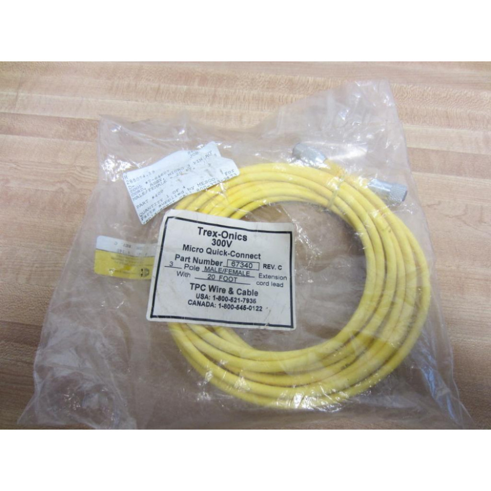 TPC Wire 67340 Cable Assembly 20 FT 3 Pin Rev C 300V
