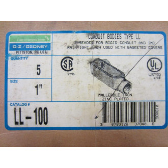 OZ Gedney LL-100 LL100 Conduit Body Size 1" LL Type (Pack of 5)