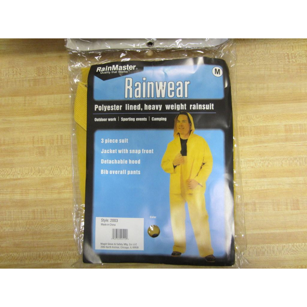 Magid Glove & Safety 2003M Rainmaster 3 Piece Rain Suit Yellow Size M Medium