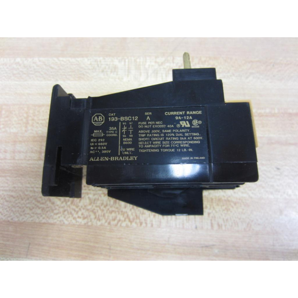 Allen Bradley 193-BSC12 Overload Relay 193BSC12 - Used