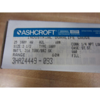 Ashcroft 25 1009AW-02L 60 Gauge 0-60Psi 14" 3HA24449-093