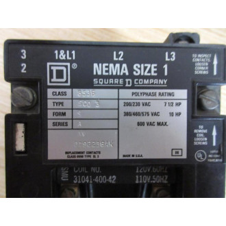 Square D 8536-SCO3 Starter 8536-SC03 Form S Ser A - Used