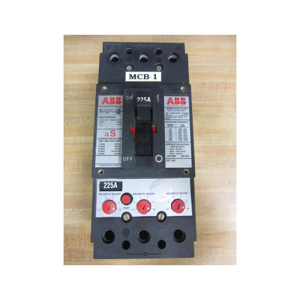 ABB 225A Circuit Breaker 3 Pole 600V Type FS - New No Box