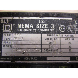 Square D 8536-SEG1 Starter 8536SEG1 Missing Reset - Parts Only