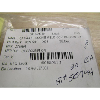 Gap-A-Let ZZ10404 Socket Weld Contraction Rings Diameter 1"-12" (Pack of 20)