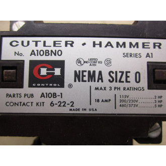 Cutler Hammer A10BN0 Starter A10BNO WC320KB1, C320KA1, 1887-3 - Used
