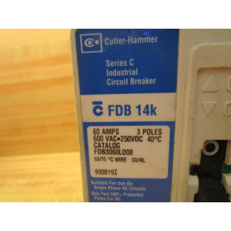 Cutler Hammer FDB3060LD08 Circuit Breaker - Used
