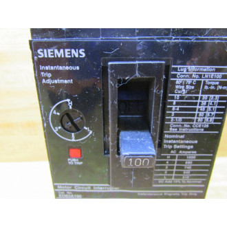 Siemens ED63A100 Circuit Breaker ED63A100L - Used