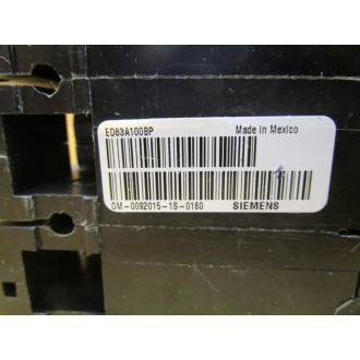 Siemens ED63A100 Circuit Breaker ED63A100L - Used