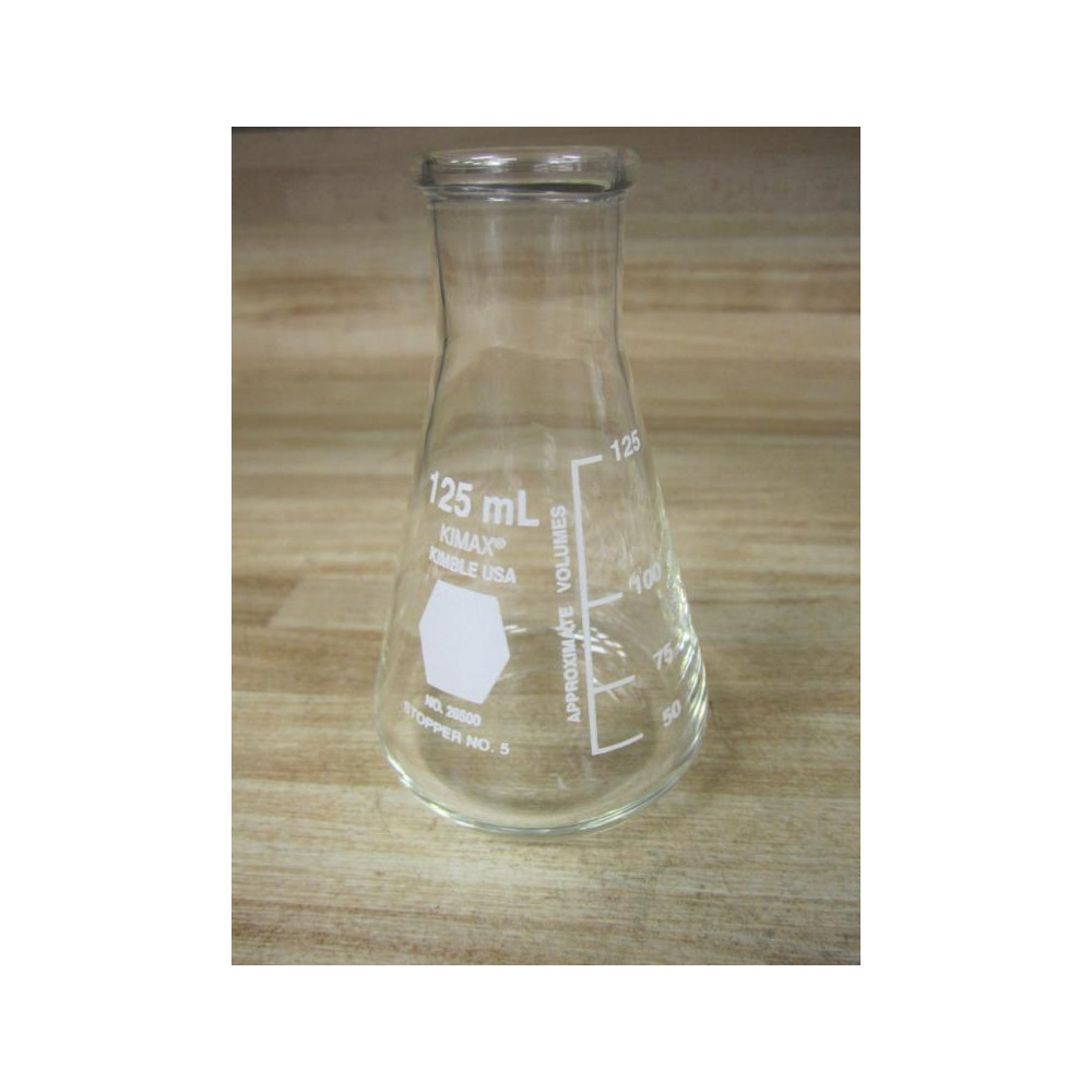 Kimble 26500-125 KIMAX 125mL Glass Erlenmeyer Flask 26500125 No Top - New No Box