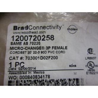 Woodhead Connectivity 703001D02F200 Cable Assembly 1200720258