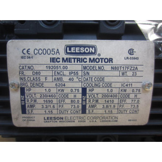 Leeson 192051.00 IEC Metric Motor 19205100 Broken Fan Shroud Mounts - New No Box