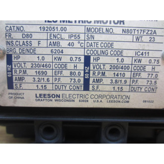 Leeson 192051.00 IEC Metric Motor 19205100 Broken Fan Shroud Mounts - New No Box