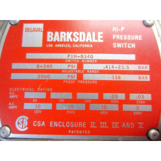 Barksdale P1H-B340 Pressure Switch P1HB340 - Used