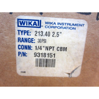 Wika 9318151 Pressure Gauge 0-30 PSI 14" NPT