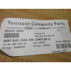 Tennant 222431 Disk Head Skirt Assembly - New No Box