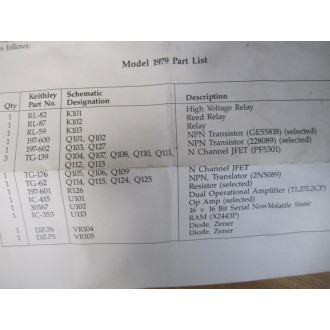 Keithley 1979 Model 1979 Spare Parts Kit For Model 197 - New No Box