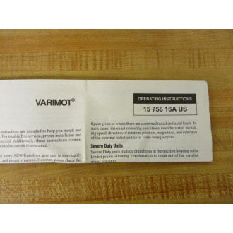 SEW Eurodrive 15 756 16A  US Gear Unit 1575616AUS - New No Box