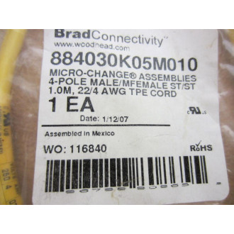 Brad Connectivity 884030K05M010 Cable 4 Pole MaleFemale 1.0M