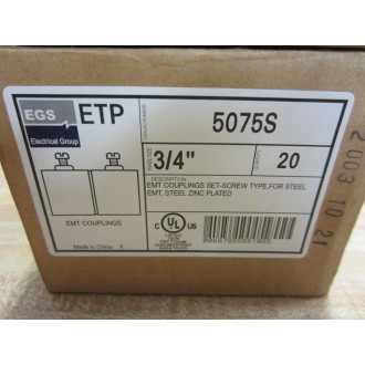 EGS Electrical Group 5075S EMT Coupling Set-Screw Type 34In (Pack of 20)