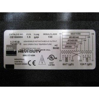 EGS Electrical CE1500MH Transformer HEVI DUTY SOLA