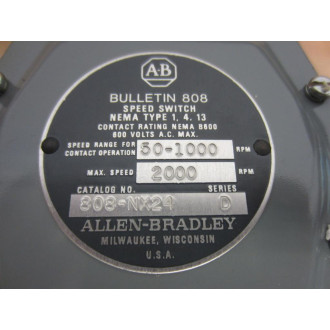 Allen Bradley 808-NX24 Speed Switch 808NX24 Series D